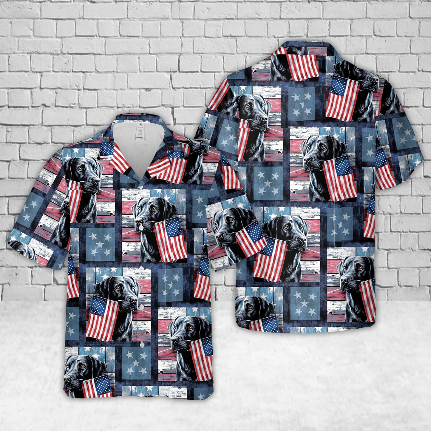 Labrador & American Flags Hawaiian Shirt