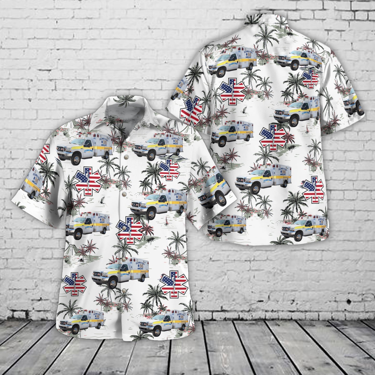 Lake City, Florida, Columbia County EMS Ambulance 46 Ford F450 Hawaiian Shirt