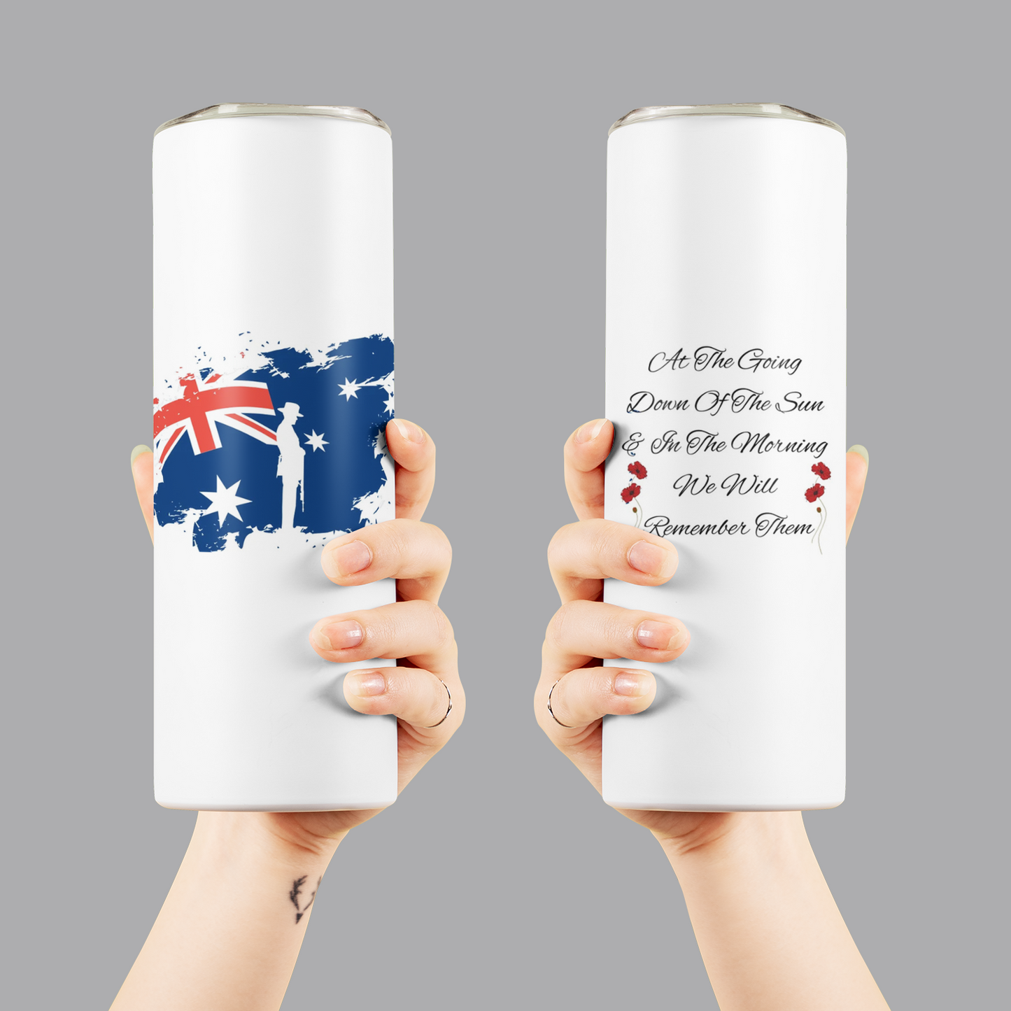 Lest We Forget Anzac Skinny Tumbler Stainless Steel with Lids 20OZ