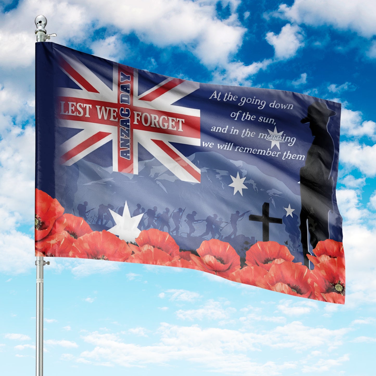 Lest We Forget Flag Poppy Flower Flag Veteran Anzac Day House Flag