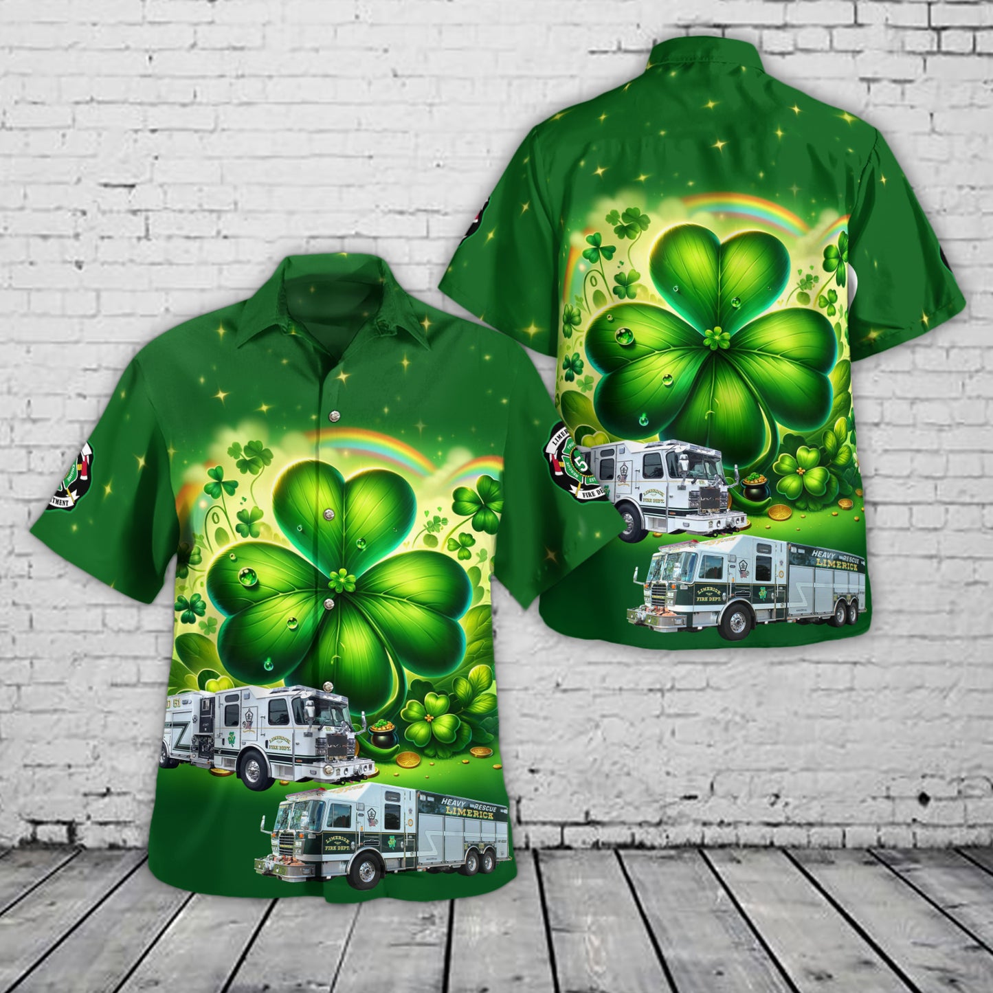 Limerick, PA, Limerick Fire Department St Patrick's Day Hawaiian Shirt