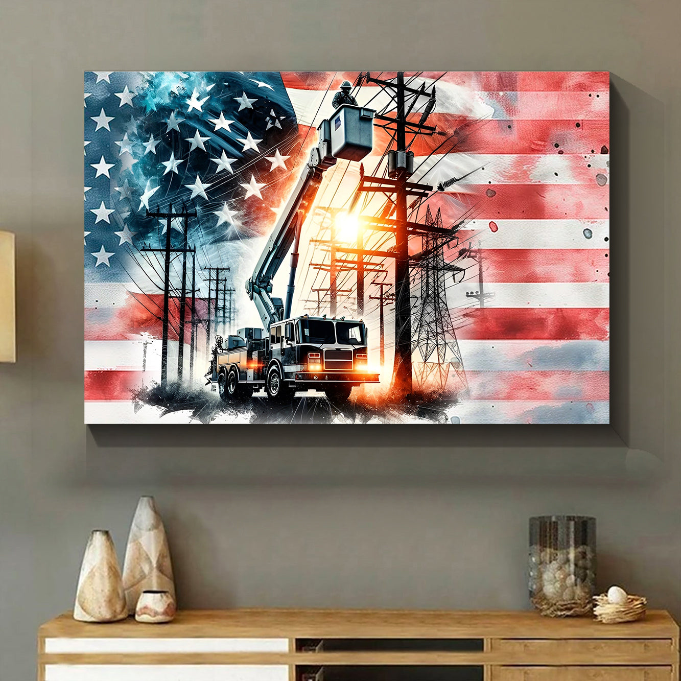 Lineman Electrician Worker American 4th Of July Canvas