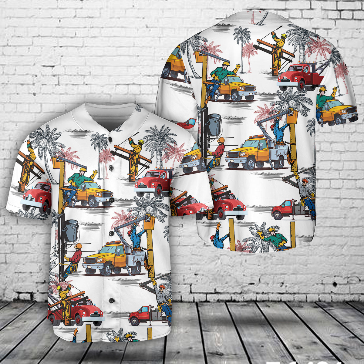 Lineman With Bucket Truck Baseball Jersey