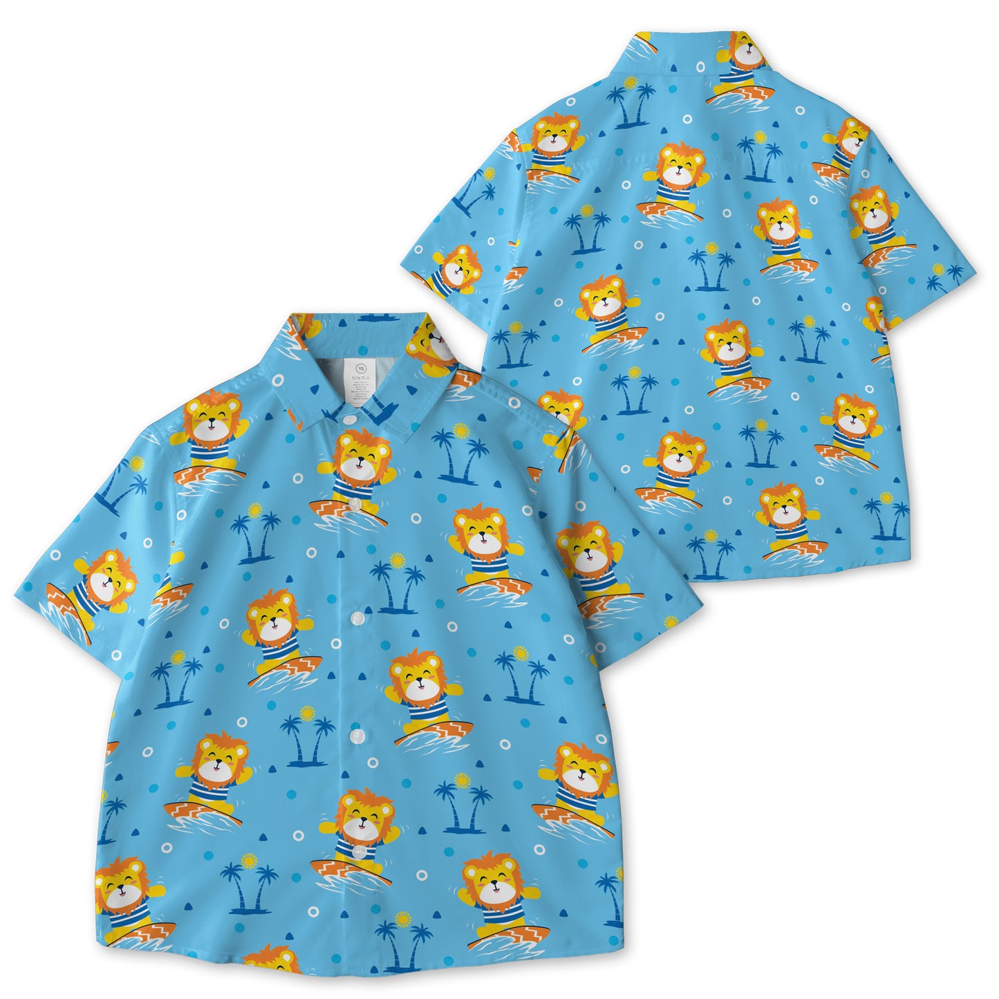 Lion Surf Cartoon Pattern AOP Youth Button Down Shirt