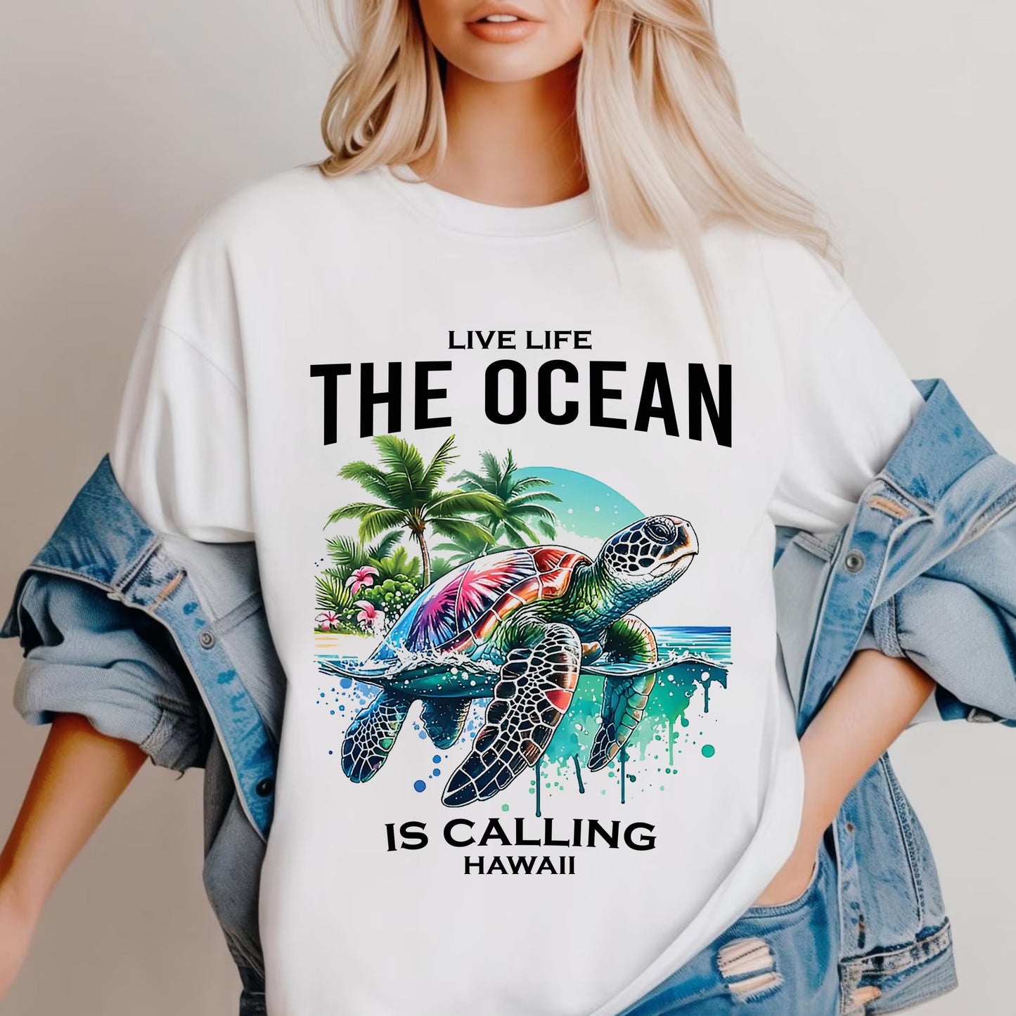 Live Life The Ocean Is Calling Hawaii, Sea Turtle Classic Unisex T-Shirt Gildan 5000 (Made In US)
