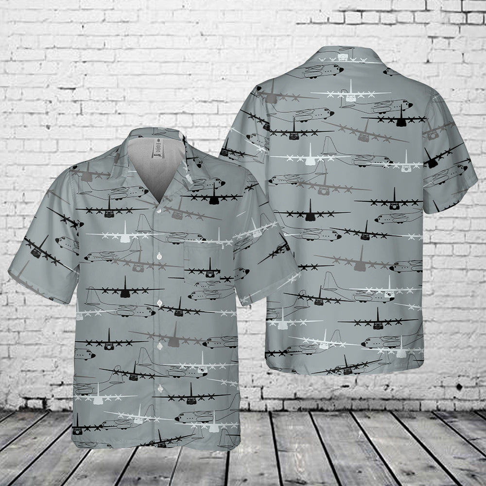 Lockheed Martin C-130J Super Hercules Silhouette Pocket Hawaiian Shirt