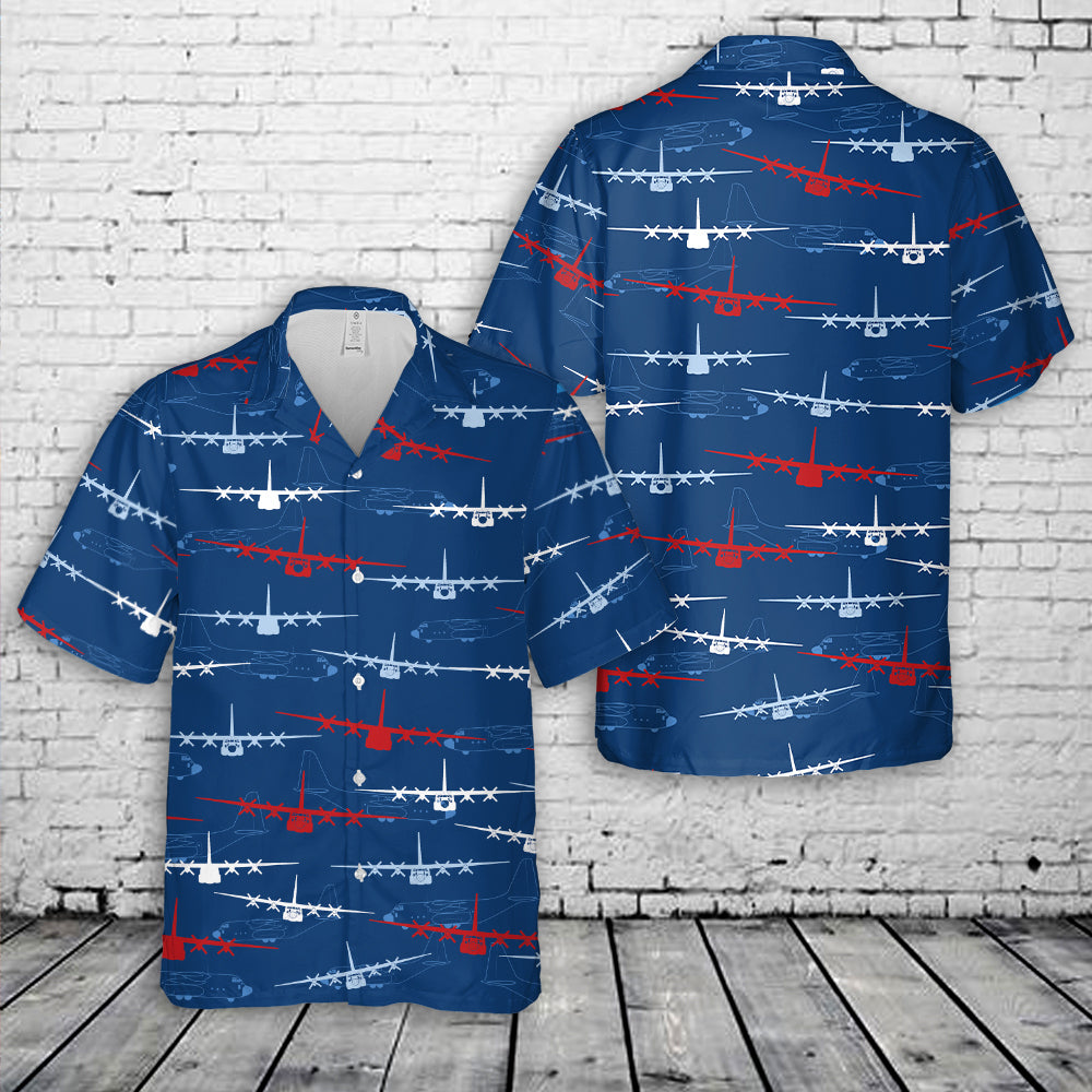 Lockheed Martin C-130J Super Hercules Silhouette, 4th Of July Hawaiian Shirt