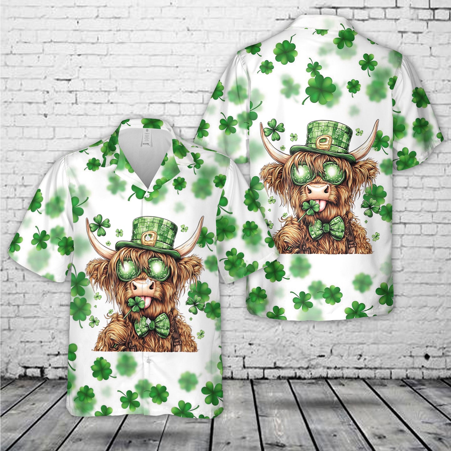 Lucky Highland Cow St. Patrick's Day Hawaiian Shirt