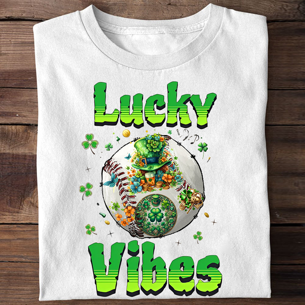 Lucky Vibes Patricks Day Baseball Classic Unisex T-Shirt Gildan 5000 (Made In US)