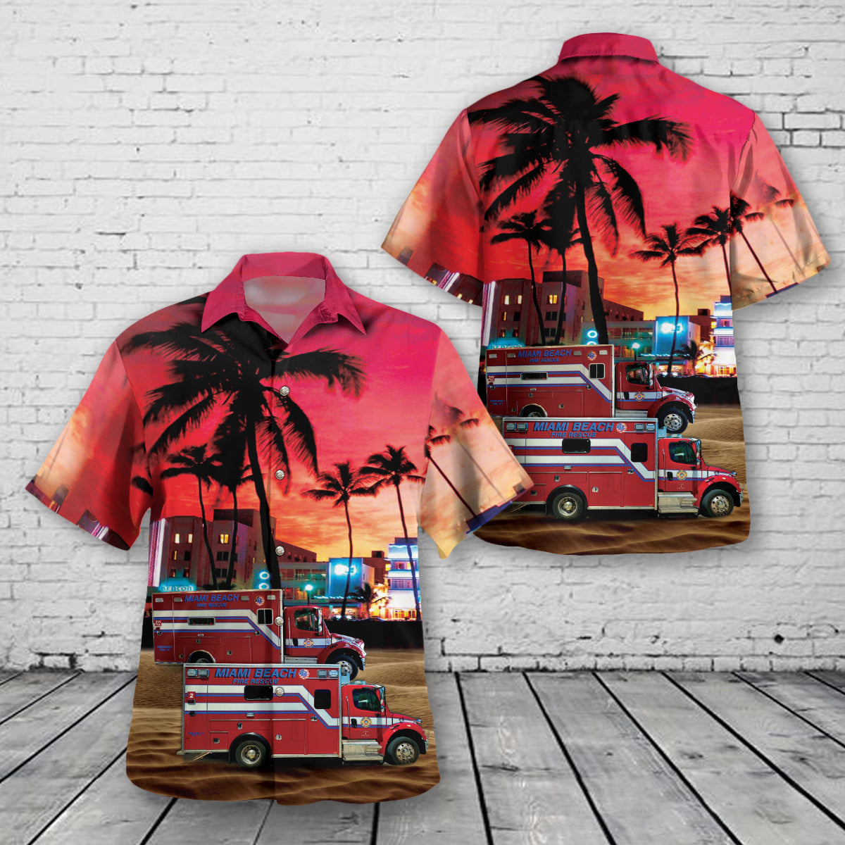 MIAMI BEACH FIRE RESCUE STATION 2 Rescues 2&22 HAWAIIAN SHIRT