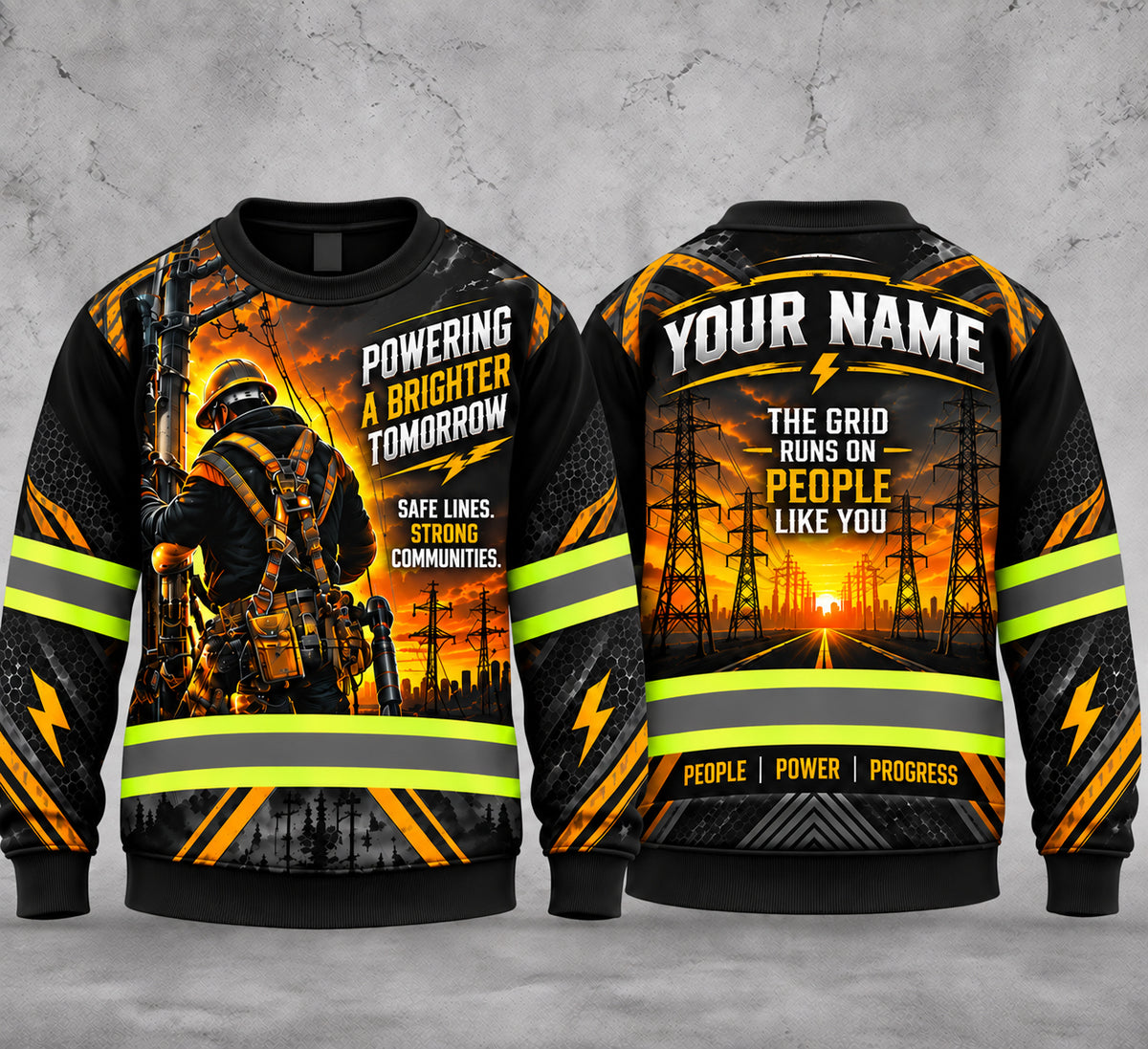 Custom Name Lineman Powering A Brighter Tomorrow AOP Sweatshirt