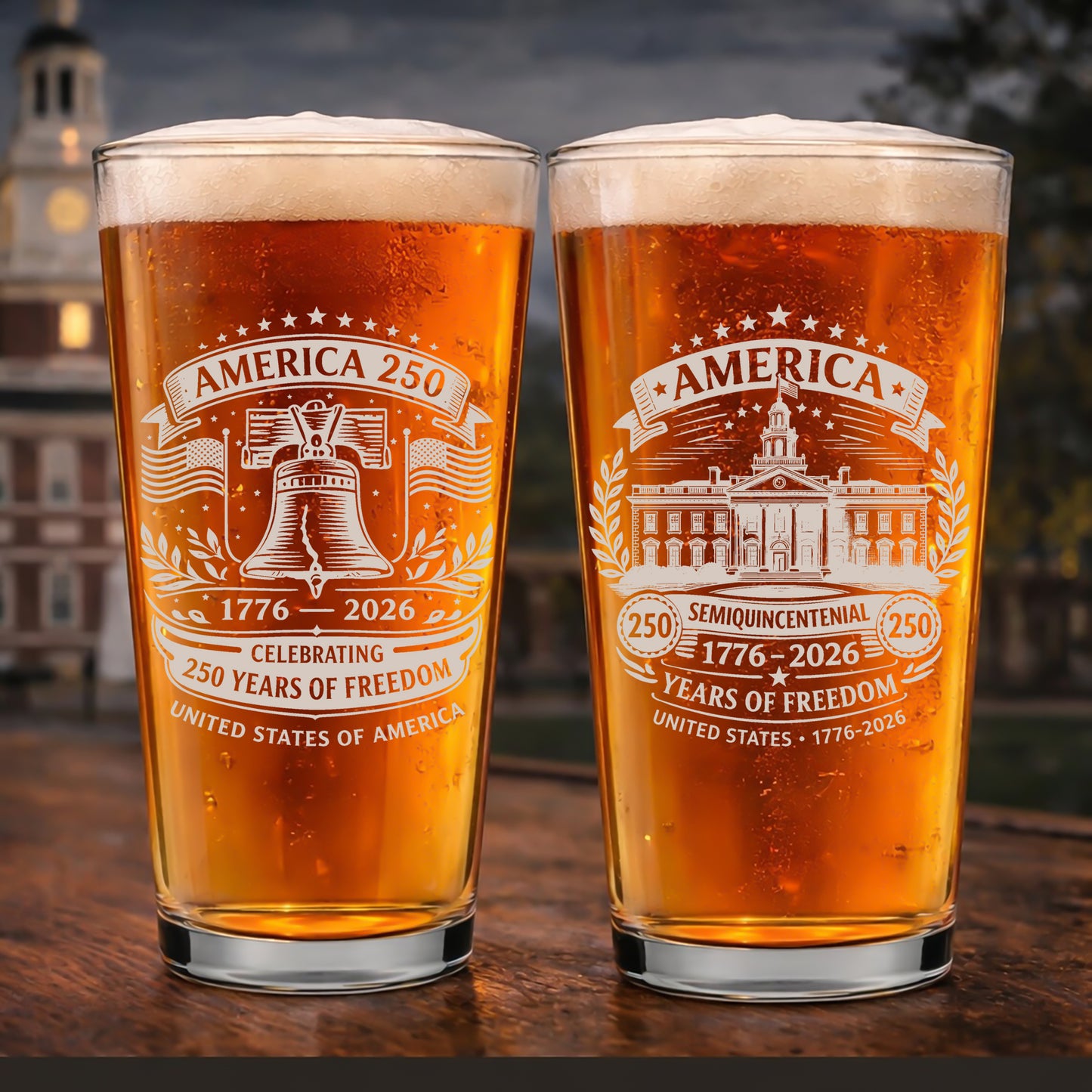 250th Anniversary United States, 1776-2026 Patriotic USA Pint Glass Beer Mug