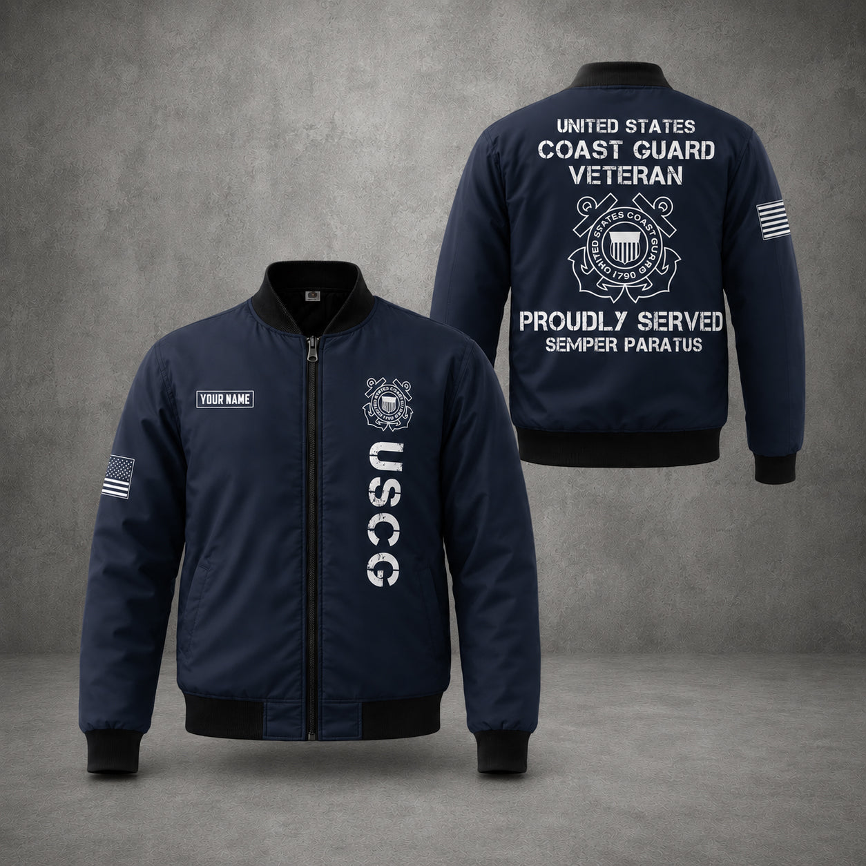 Custom Name US Coast Guard (USCG) Veteran Proudly Served Bomber Jacket