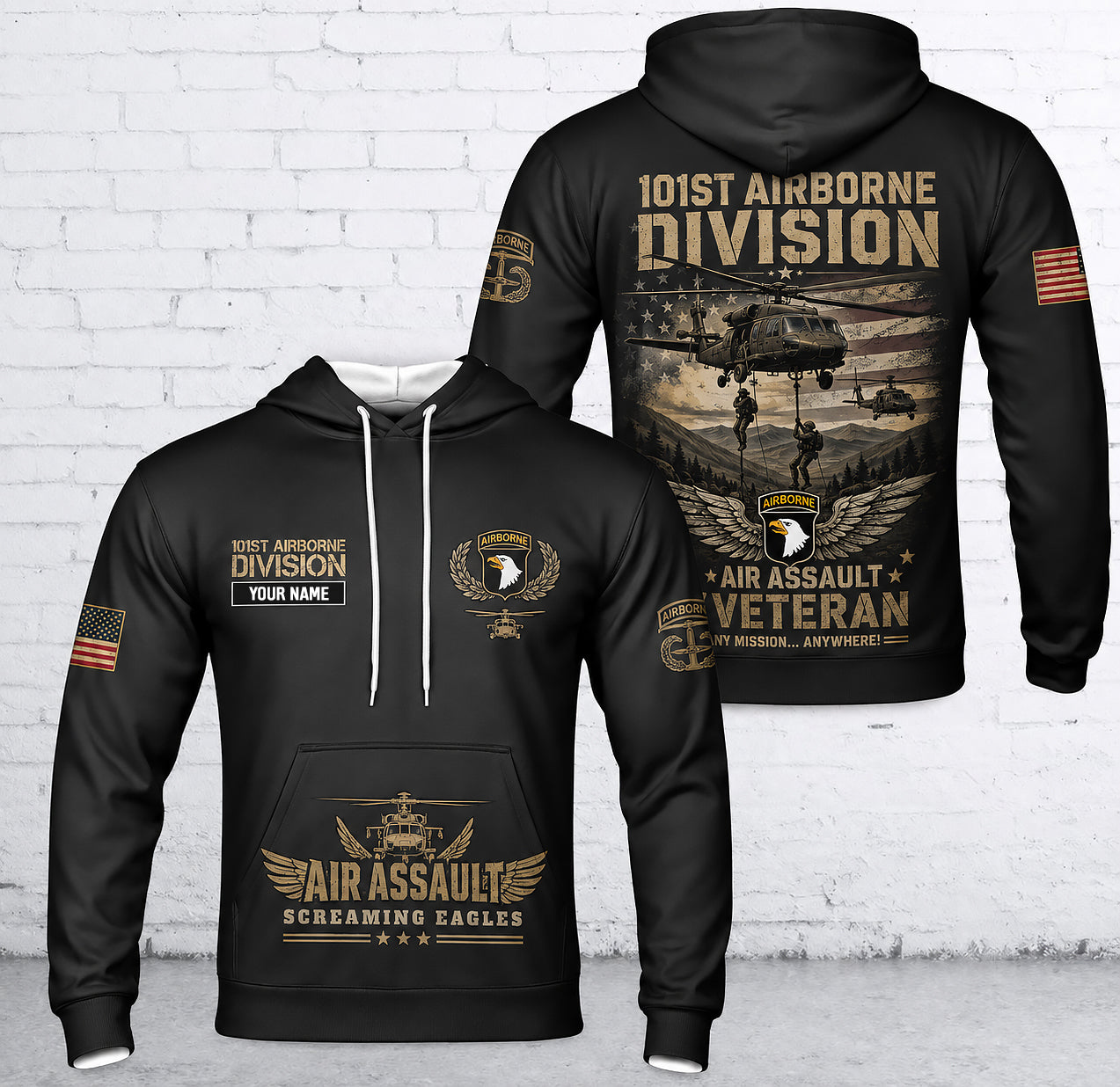 Custom Name 101st Airborne Division Air Assault Veteran 3D Hoodie