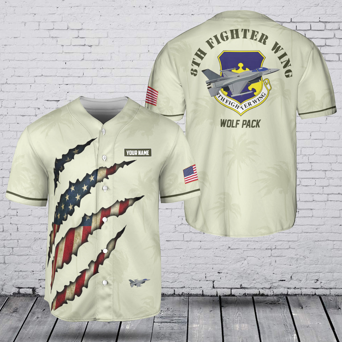 Custom Name USAF 8th Fighter Wing F-16 Fighting Falcon Baseball Jersey