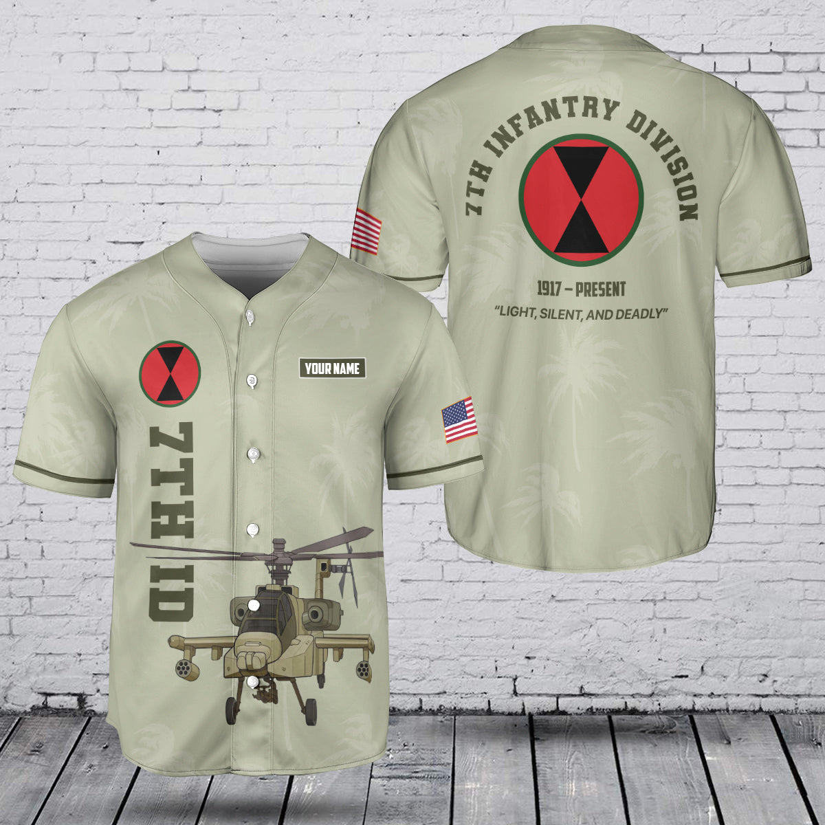 Custom Name 7th Infantry Division Baseball Jersey