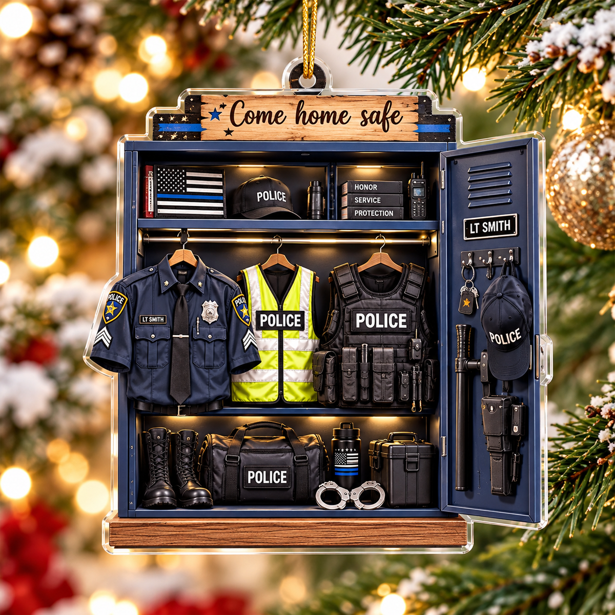 Personalized Police Locker Acrylic Ornament - Come Home Safe Christmas Gift for Police Officers