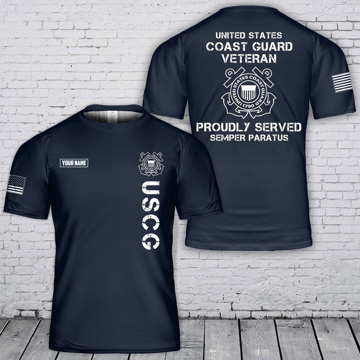 Custom Name US Coast Guard (USCG) Veteran Proudly Served 3D T-Shirt