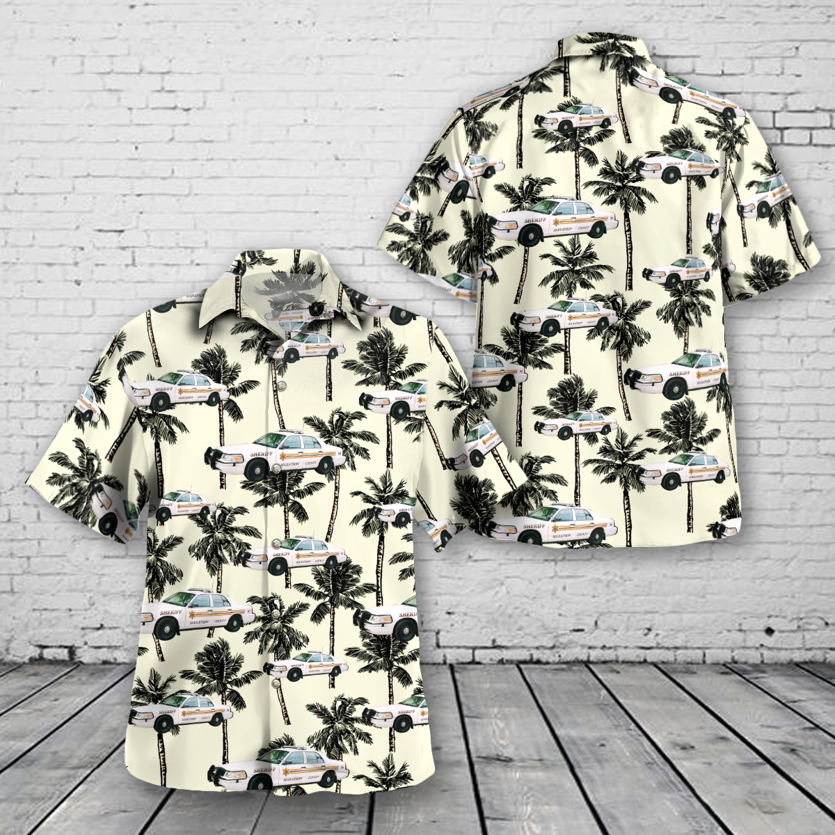 Marathon County, Wisconsin Sheriffs Department Ford Police Interceptor Hawaiian Shirt