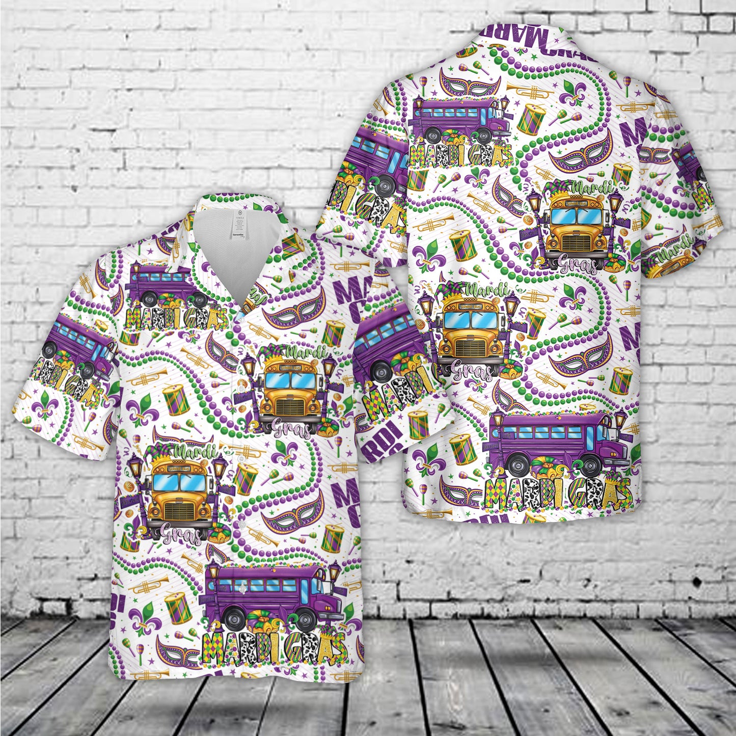 Mardi Gras School Bus Hawaiian Shirt