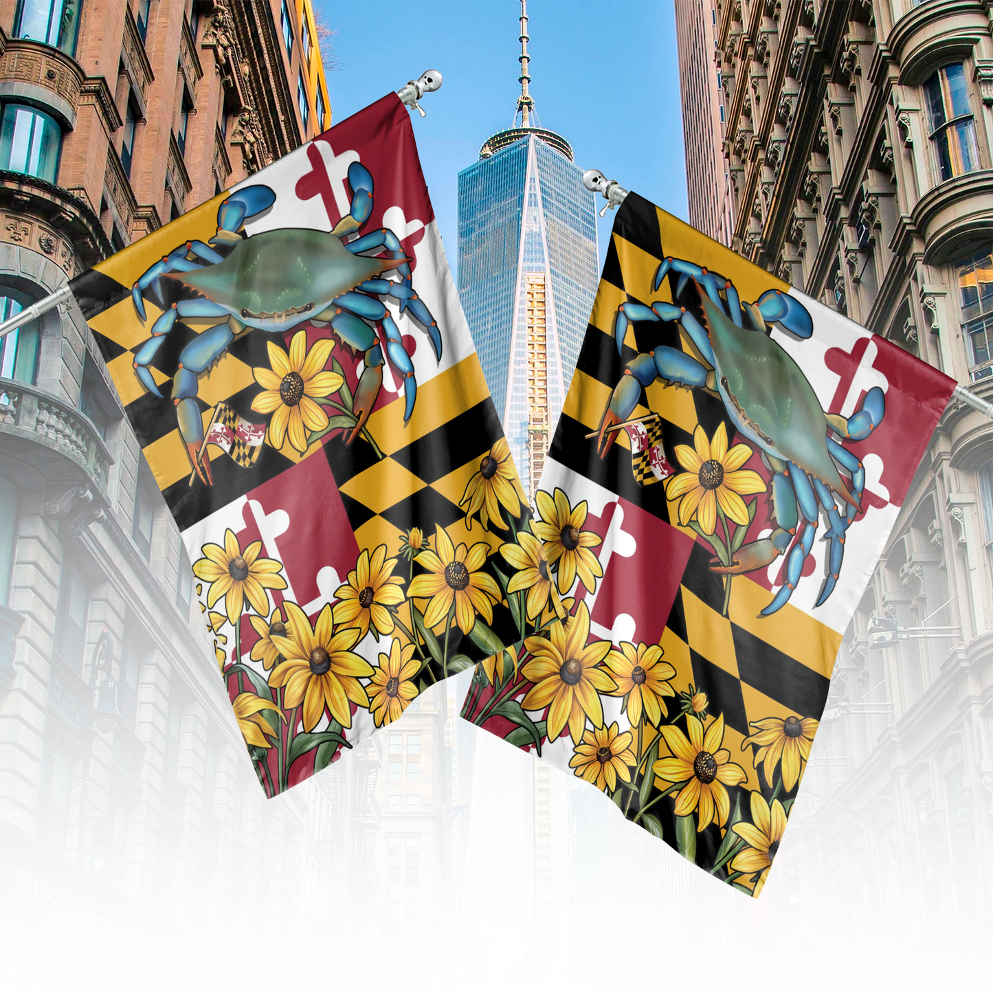 Maryland Blue Crab Flag, Black Eyed Susan Garden Flag
