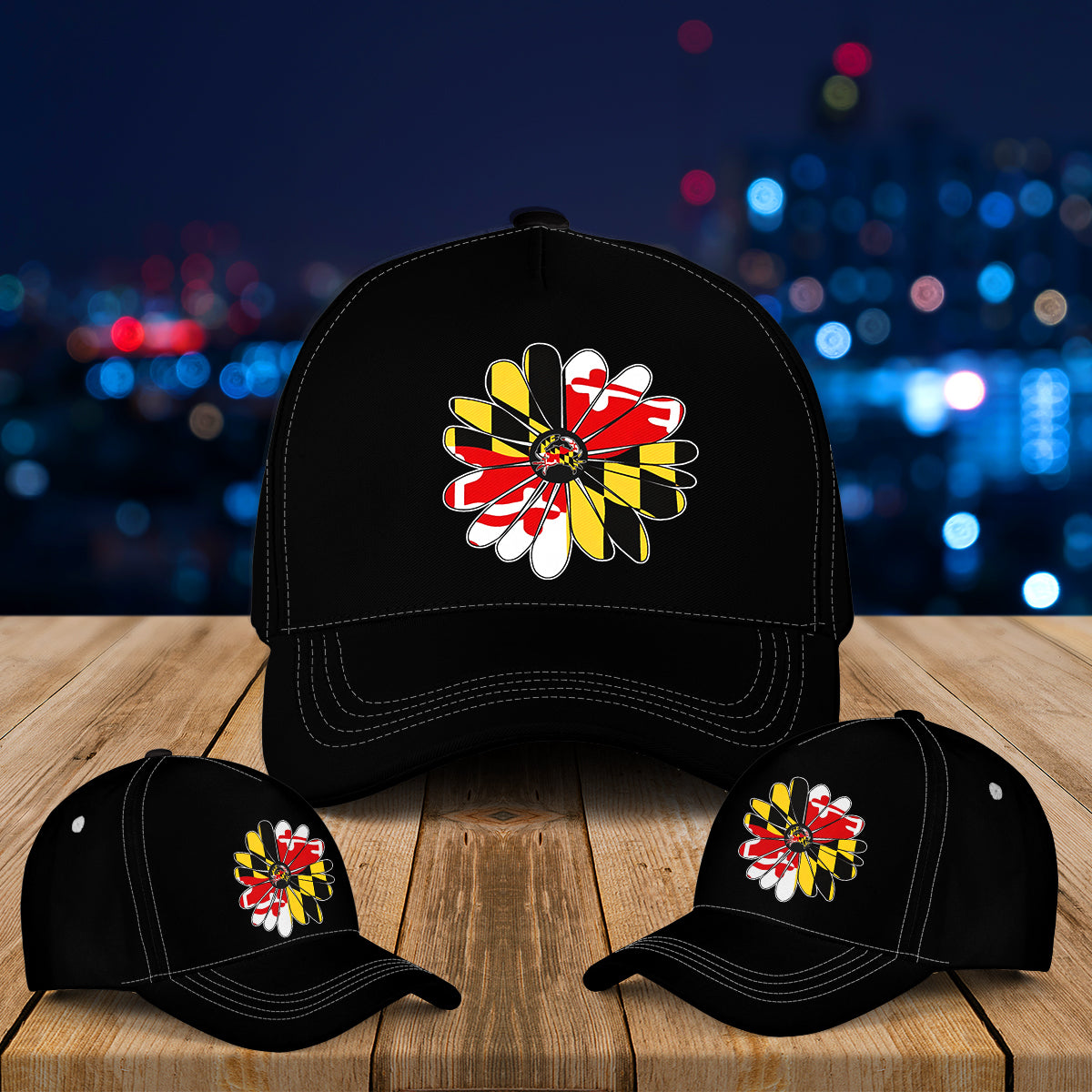 Maryland Flag Black Eyed Susan With Crab Baseball Cap
