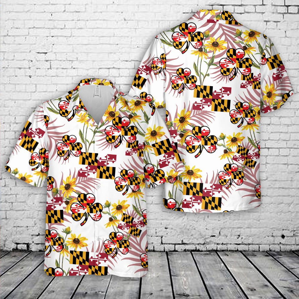 Maryland Flag Shamrock Hawaiian Shirt