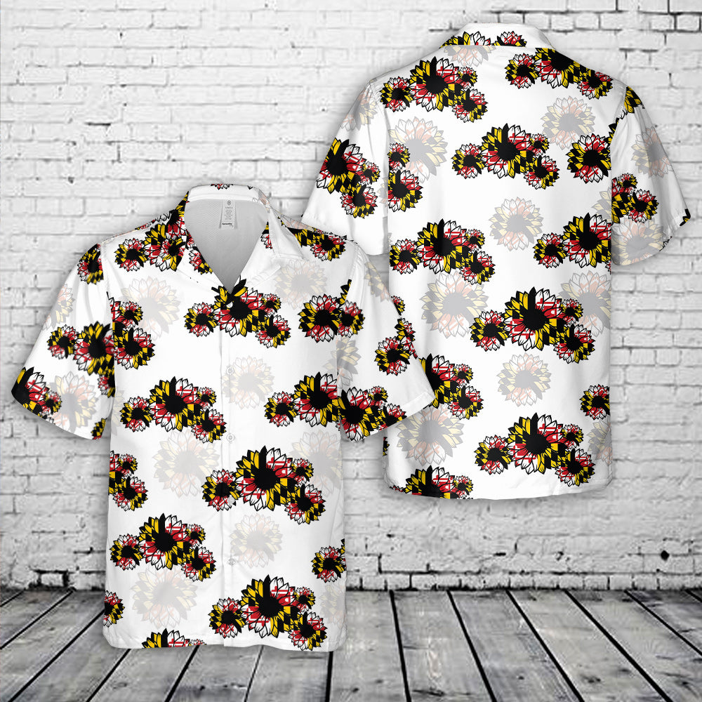 Maryland Flag Sunflower Hawaiian Shirt