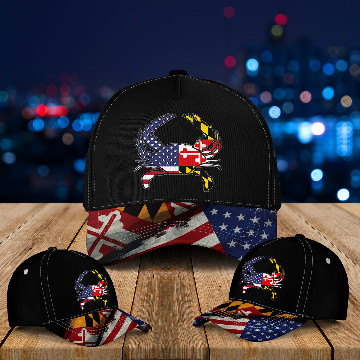 Maryland & US Flag Crab Baseball Cap