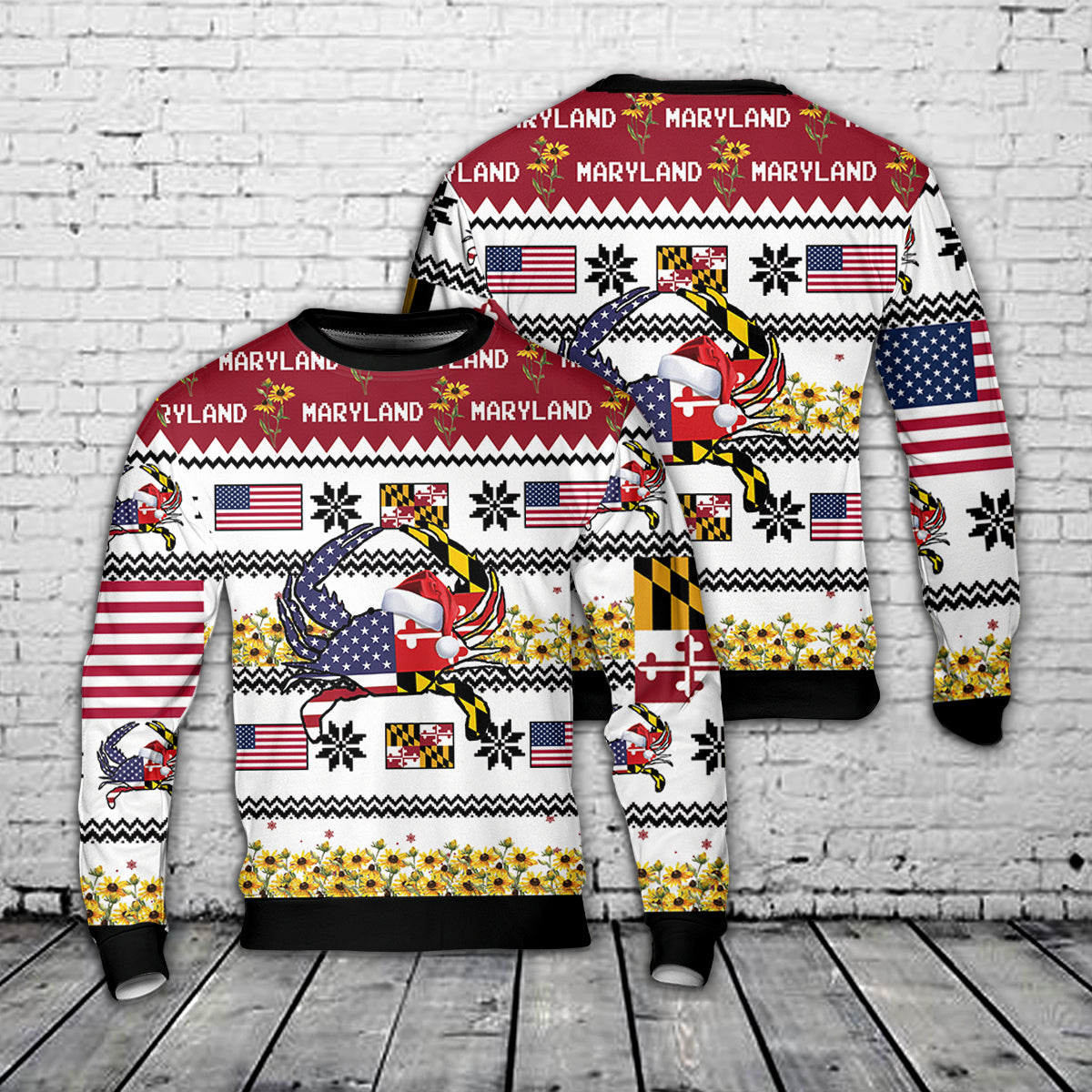 Maryland & US Flag Crab Christmas Sweater