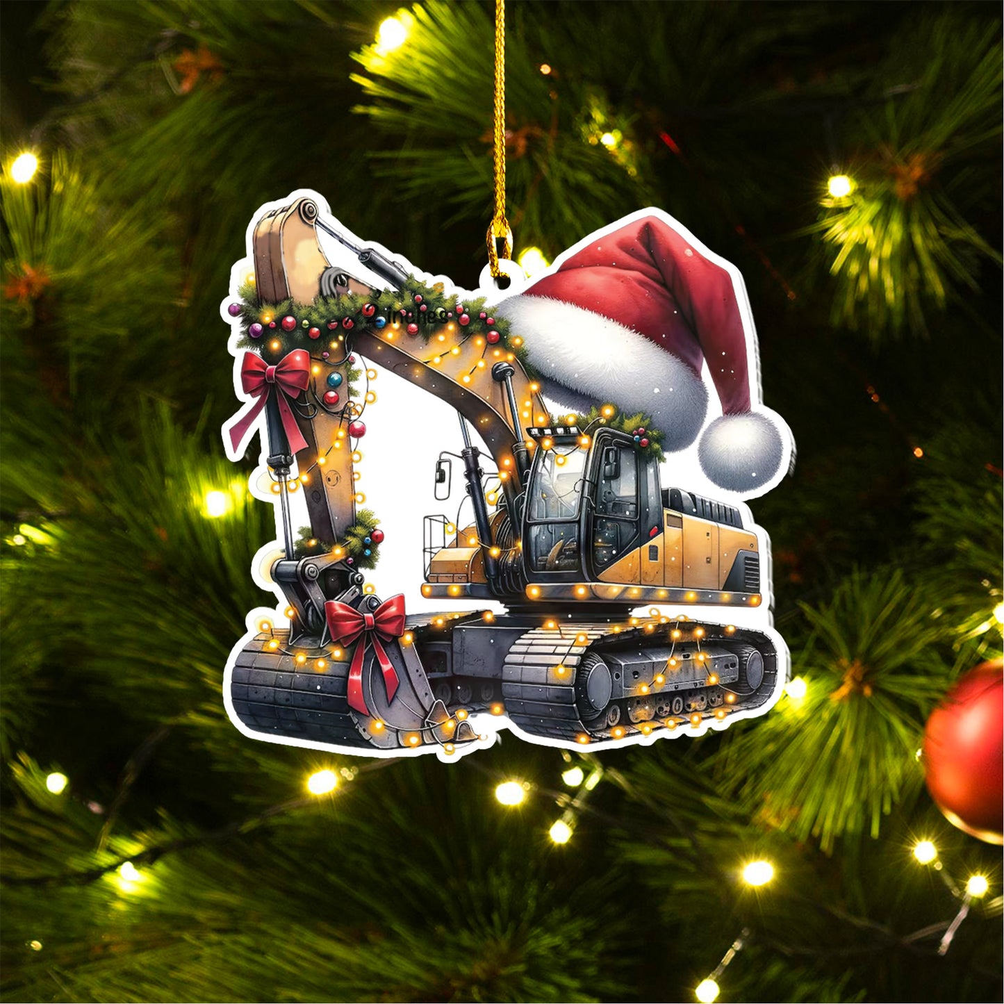 Merry Christmas Excavator Custom shape 2-sided Acrylic Ornament