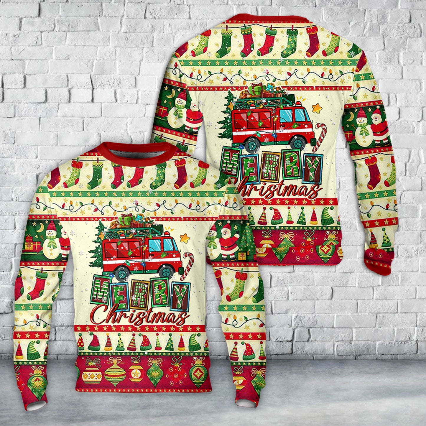 Merry Christmas Fire Truck Christmas Sweater