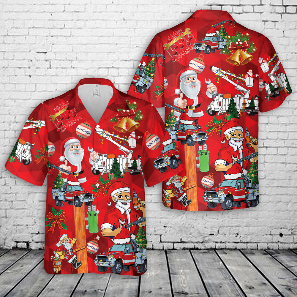 Merry Christmas Lineman Bucket Truck Hawaiian Shirt