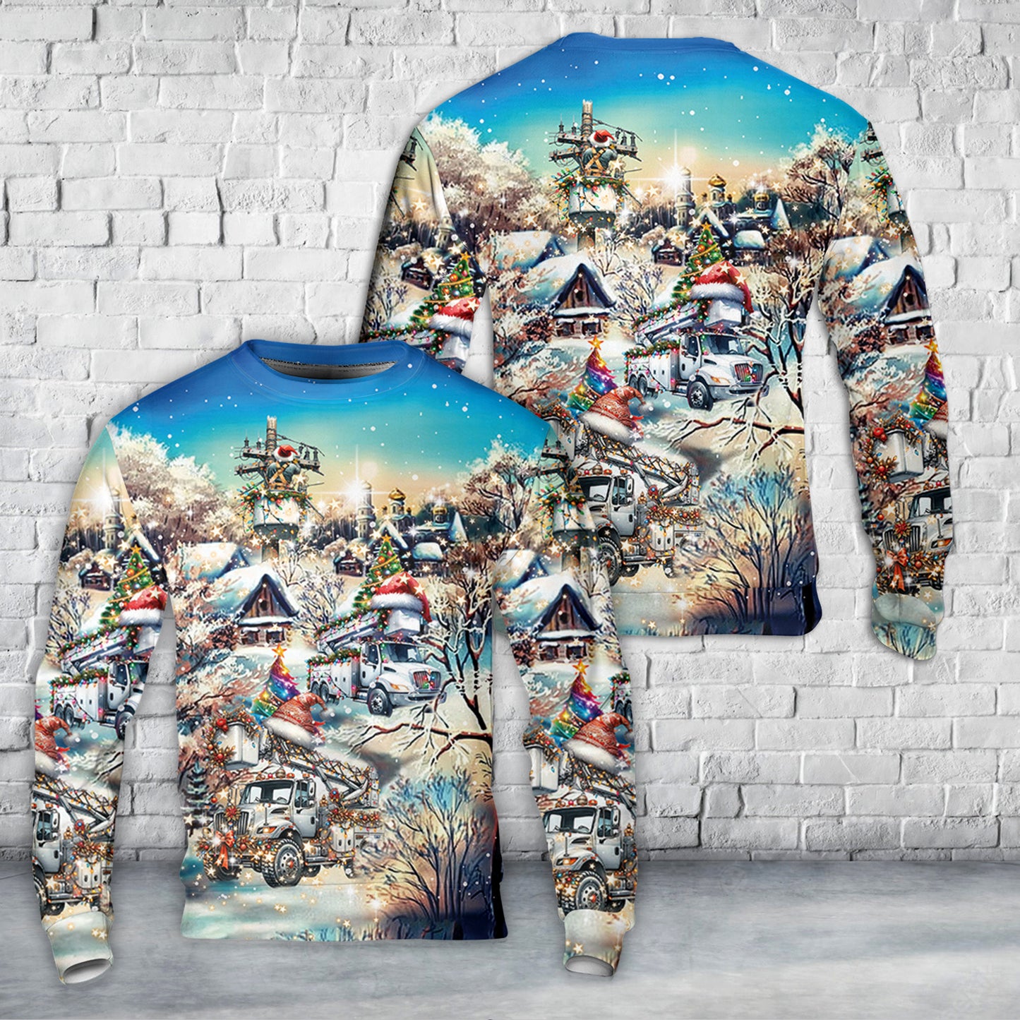 Merry Christmas Lineman Bucket Trucks Christmas AOP Sweater