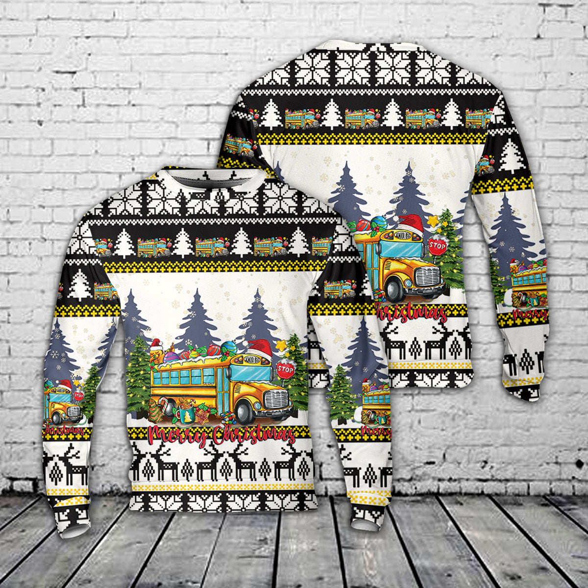 Merry Christmas School Bus AOP Sweater