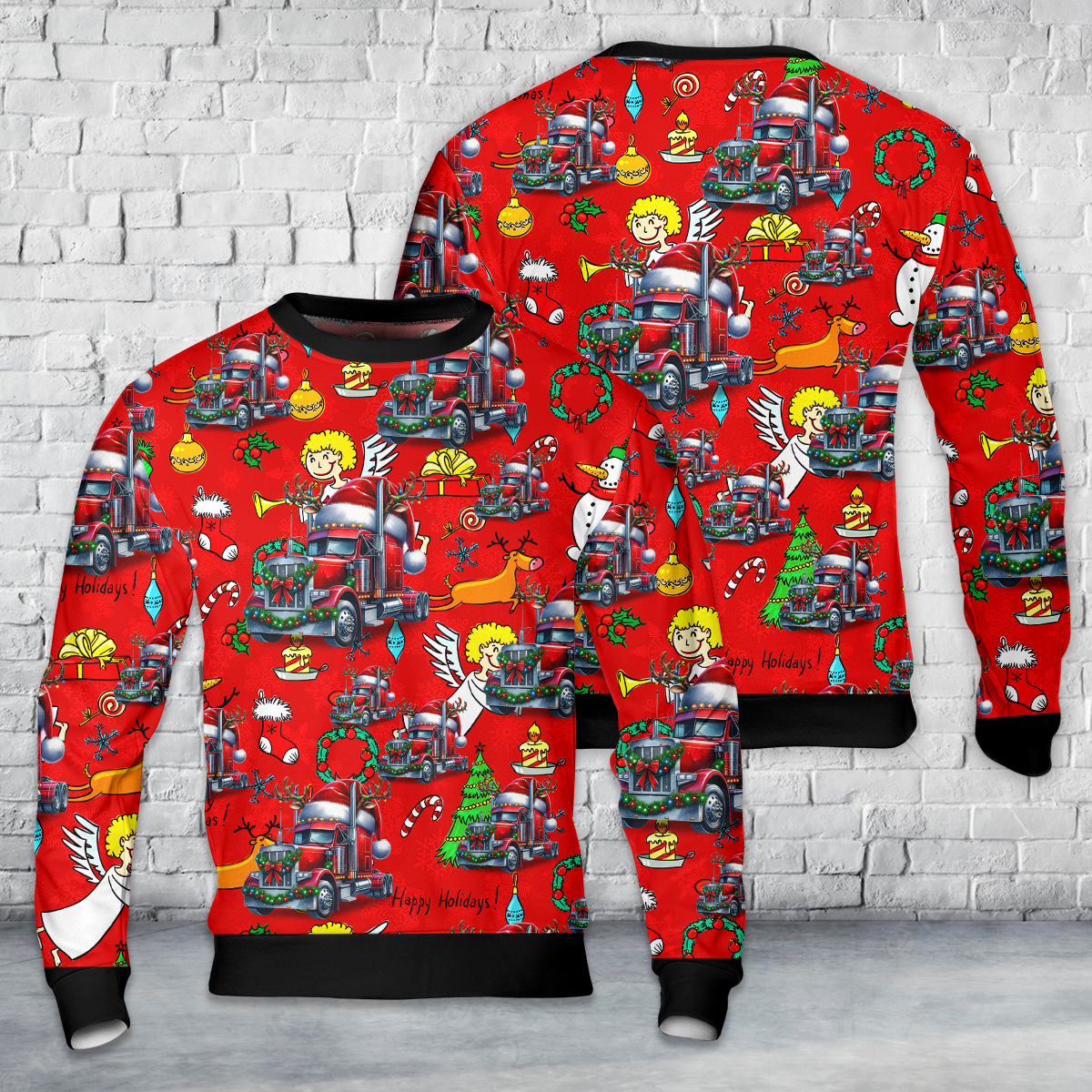 Merry Christmas Semi Trailer Truck Christmas AOP Sweater
