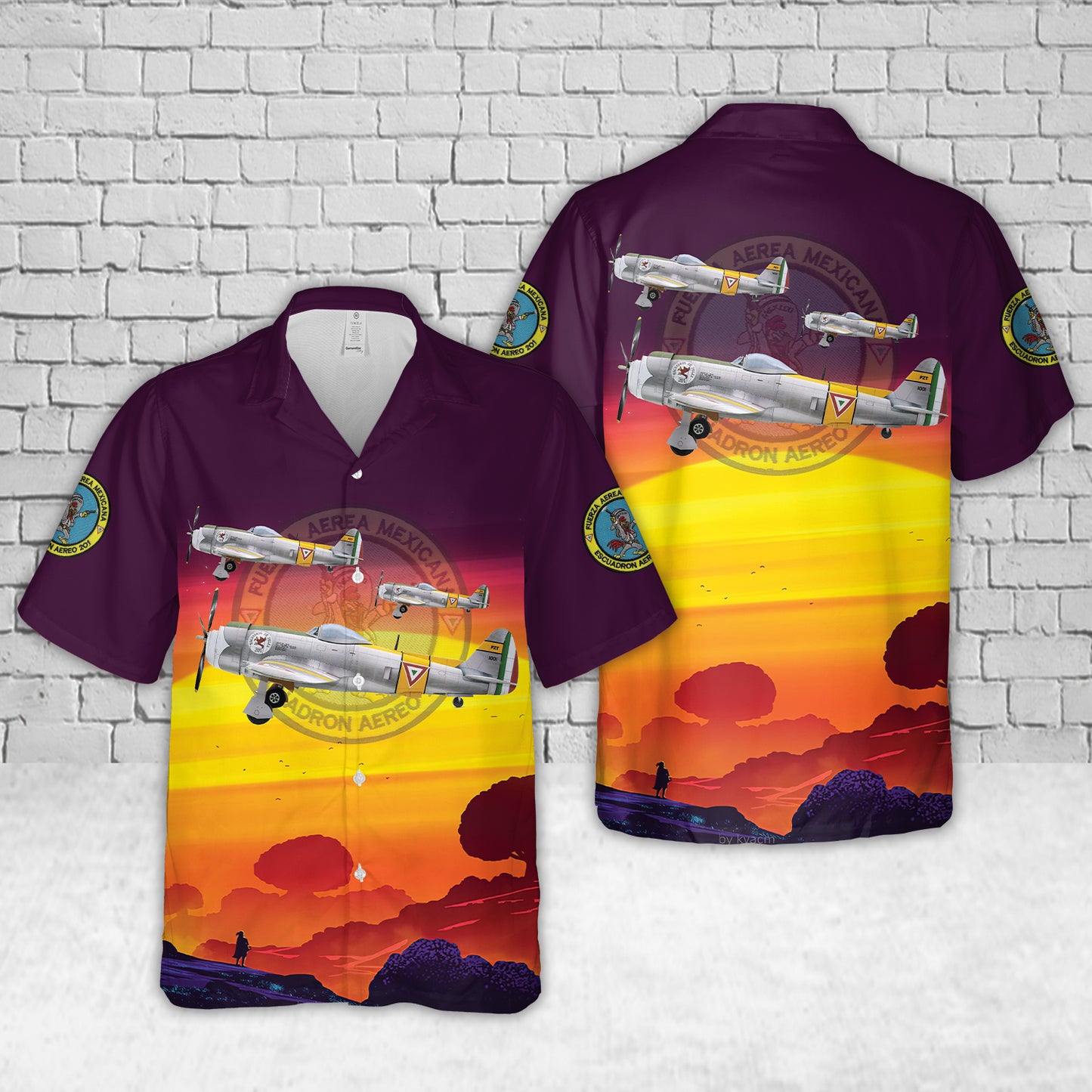 Mexican Air Force Republic P-47D Thunderbolt of Escuadrón Aéreo de Pelea 201 (201th Fighter Squadron) Hawaiian Shirt