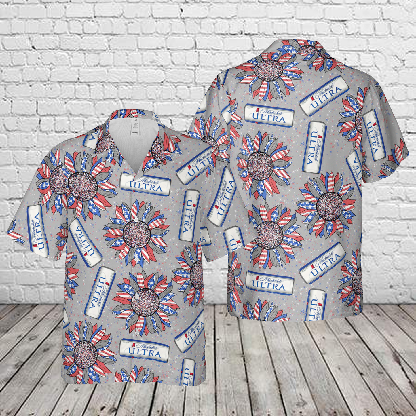 Michelob Ultra, Sunflower, Red White Blue, 4th of July, Patriotic, Beer Hawaiian Shirt