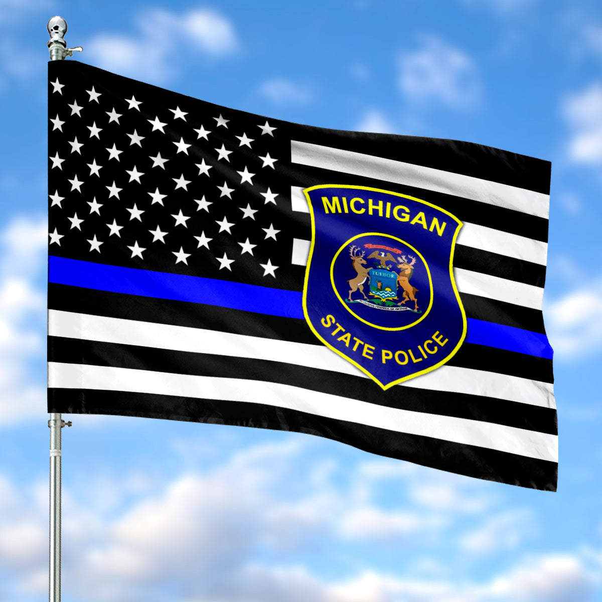 Michigan State Police Thin Blue Line American House Flag