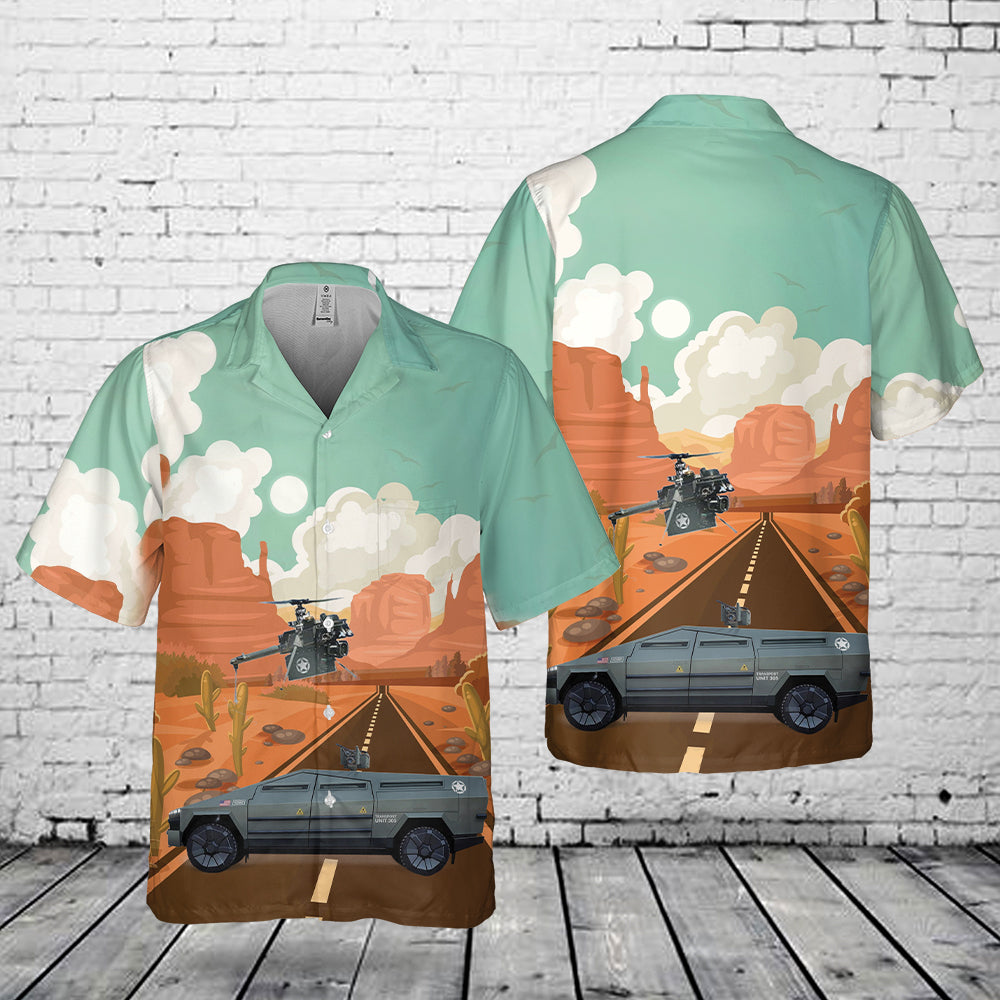 Military Tesla Cybertruck Pocket Hawaiian Shirt