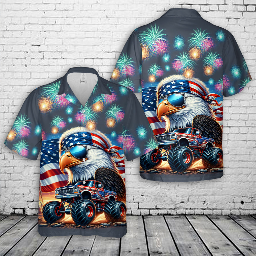 Monster Truck Eagle 4th of July Hawaiian Shirt
