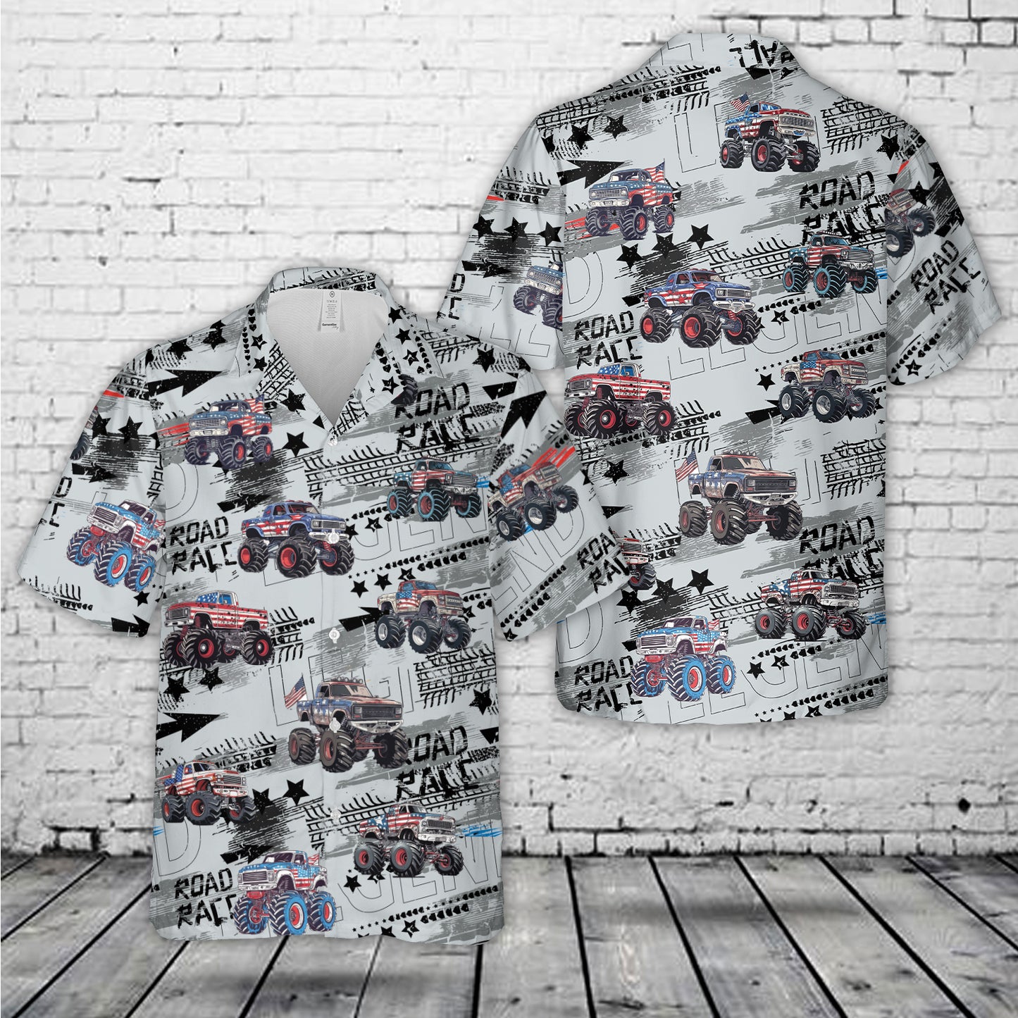 Monster Truck with American Flag Hawaiian Shirt