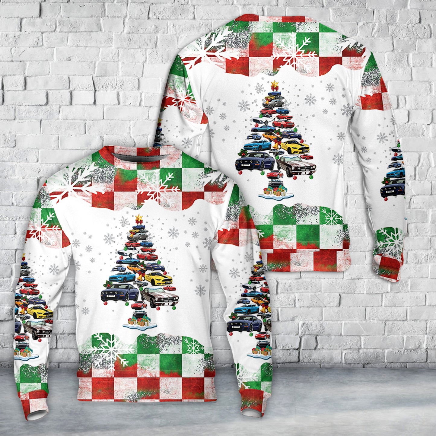 Mustang Car Christmas Tree Team New Style Unique Christmas AOP Sweater