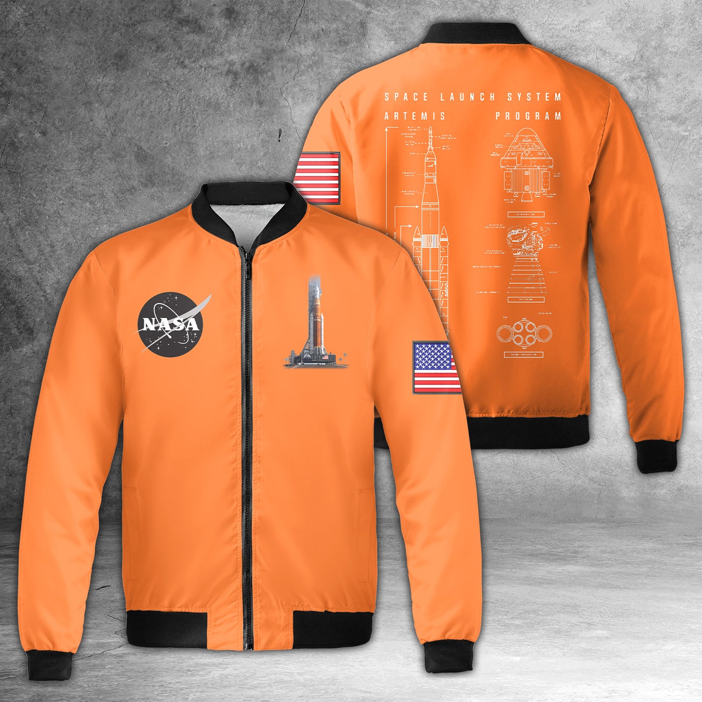 NASA Artemis SLS Moon AOP Fleece Bomber Jacket