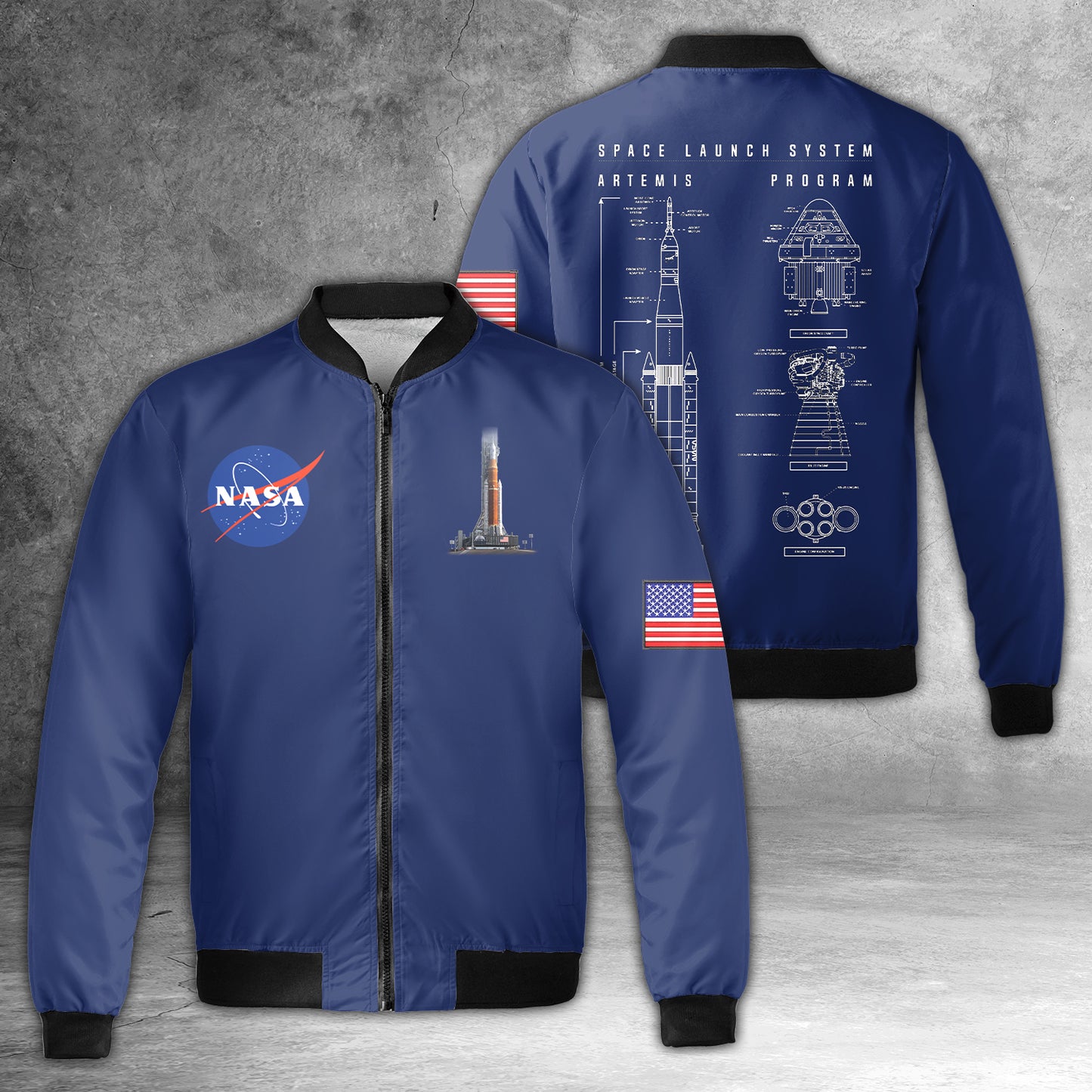 NASA Artemis SLS Moon AOP Fleece Bomber Jacket