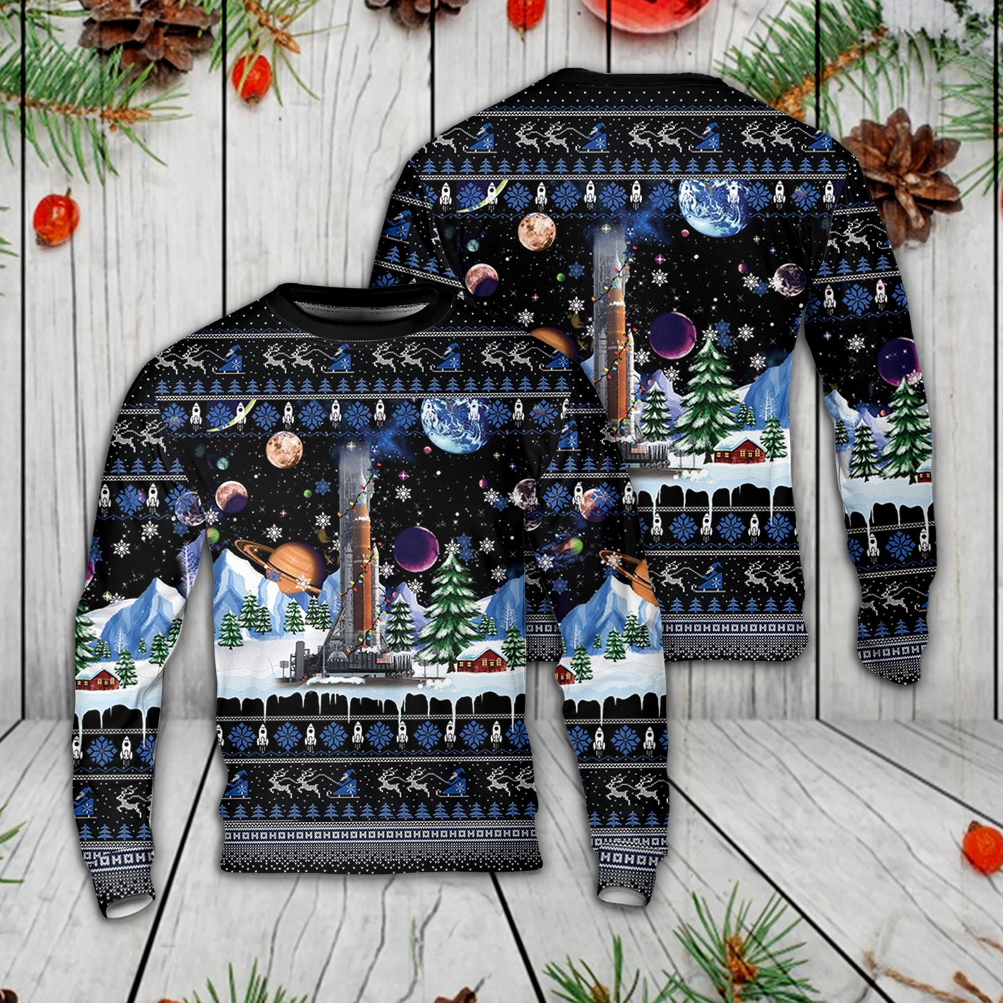 NASA Artemis SLS Moon Rocket Christmas AOP Sweater