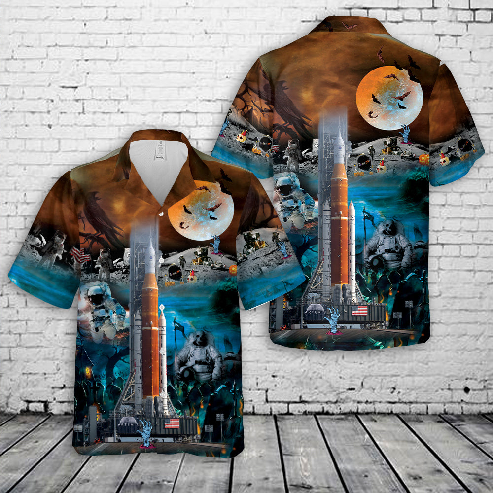 NASA Artemis SLS Moon Rocket Halloween Hawaiian Shirt