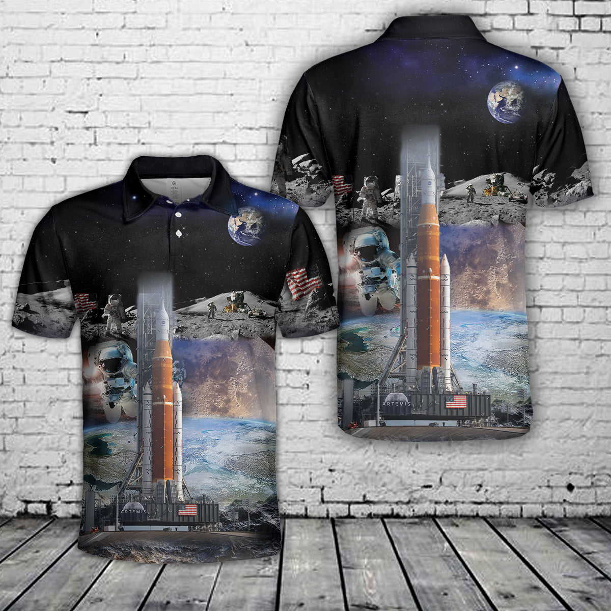 NASA Artemis SLS Moon Rocket Polo Shirt
