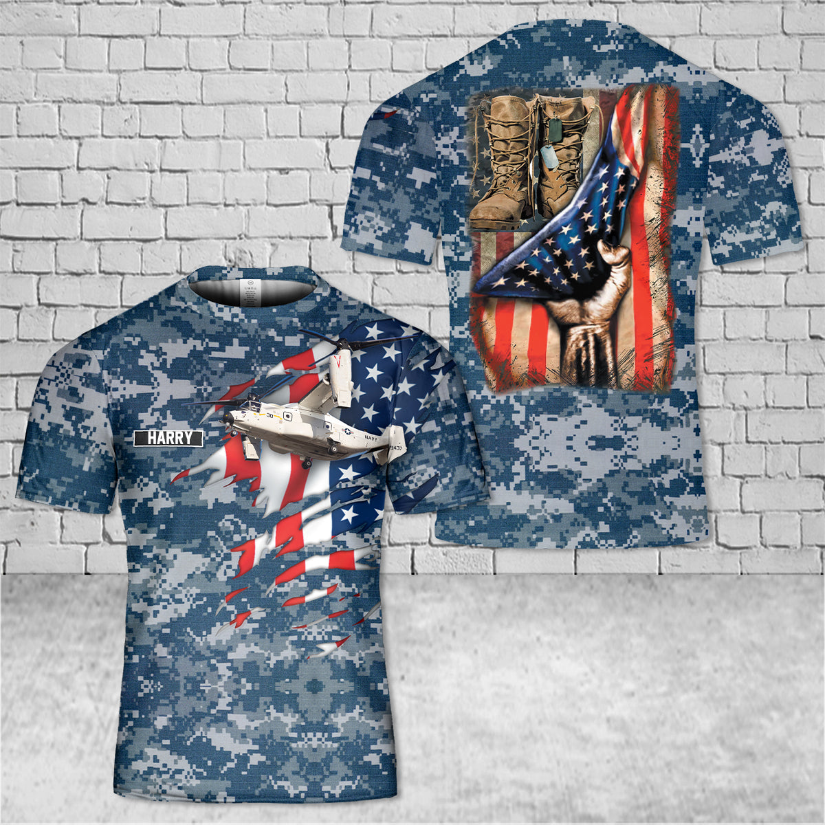 Custom Name US Navy Bell Boeing CMV-22B Osprey 3D T-shirt