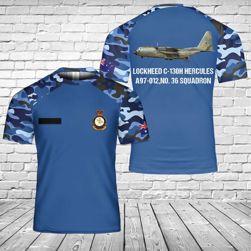 Custom Name Royal Australian Air Force Lockheed C-130H Hercules A97-012, No. 36 Squadron 3D T-shirt